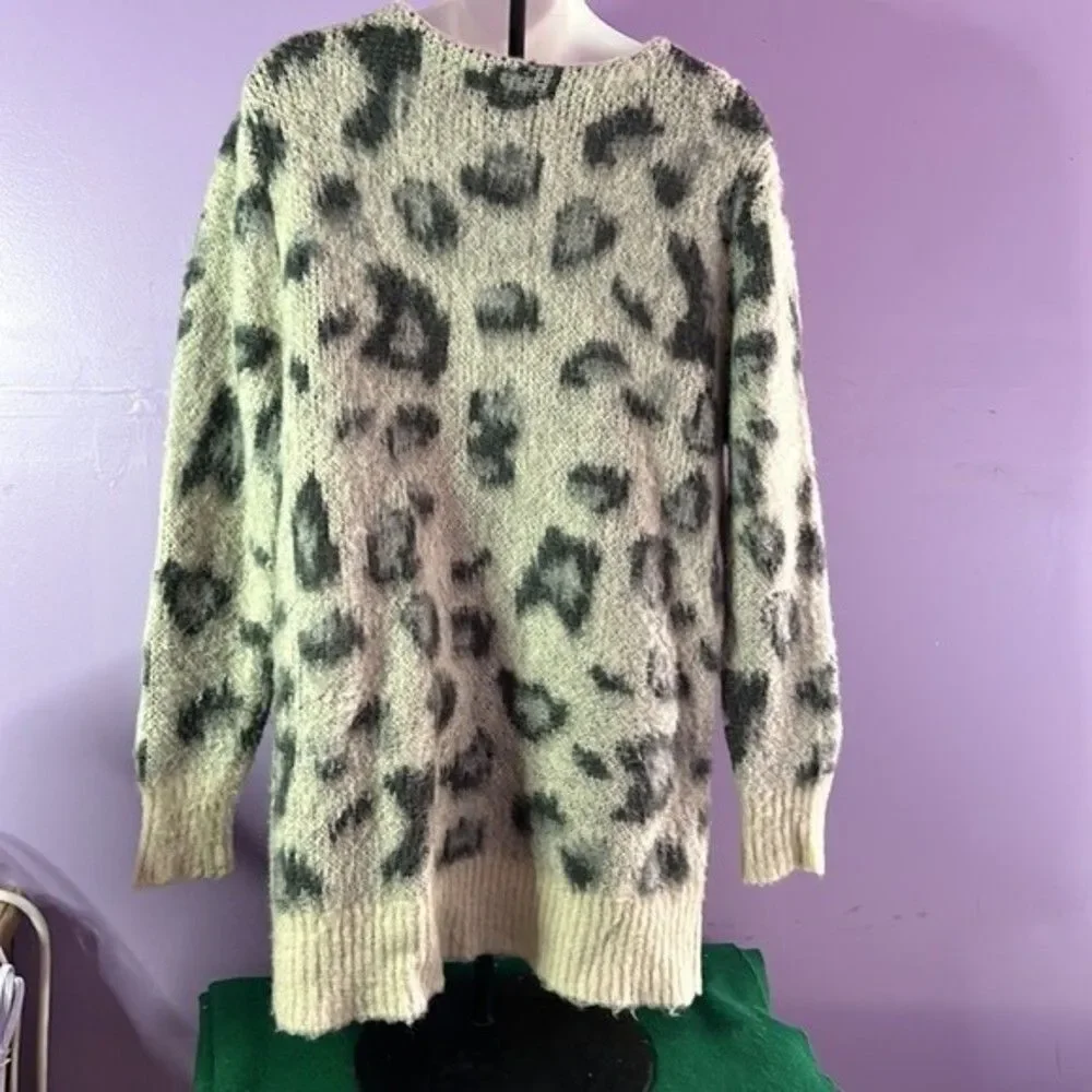 Free People Small Gray Black Animal Print Cardigan Sweater Acrylic